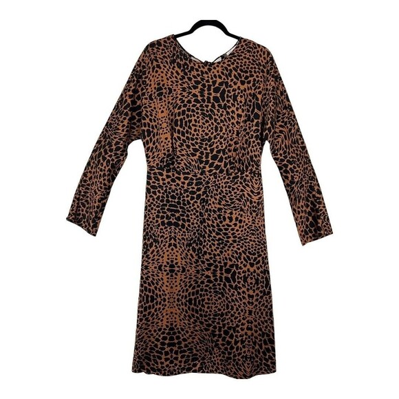 Hugo Boss Size 8 Darkea Long Sleeve Animal Print Midi Satin Dress - Picture 2 of 6